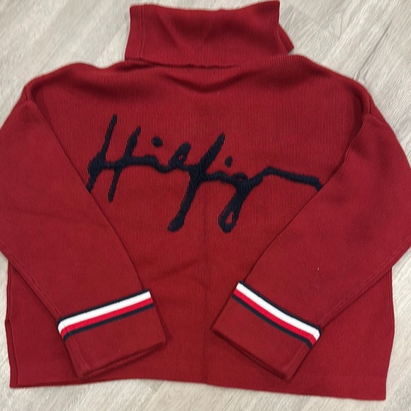 Tommy Hilfiger Red Sweater with Navy Logo - Picture 2 of 3